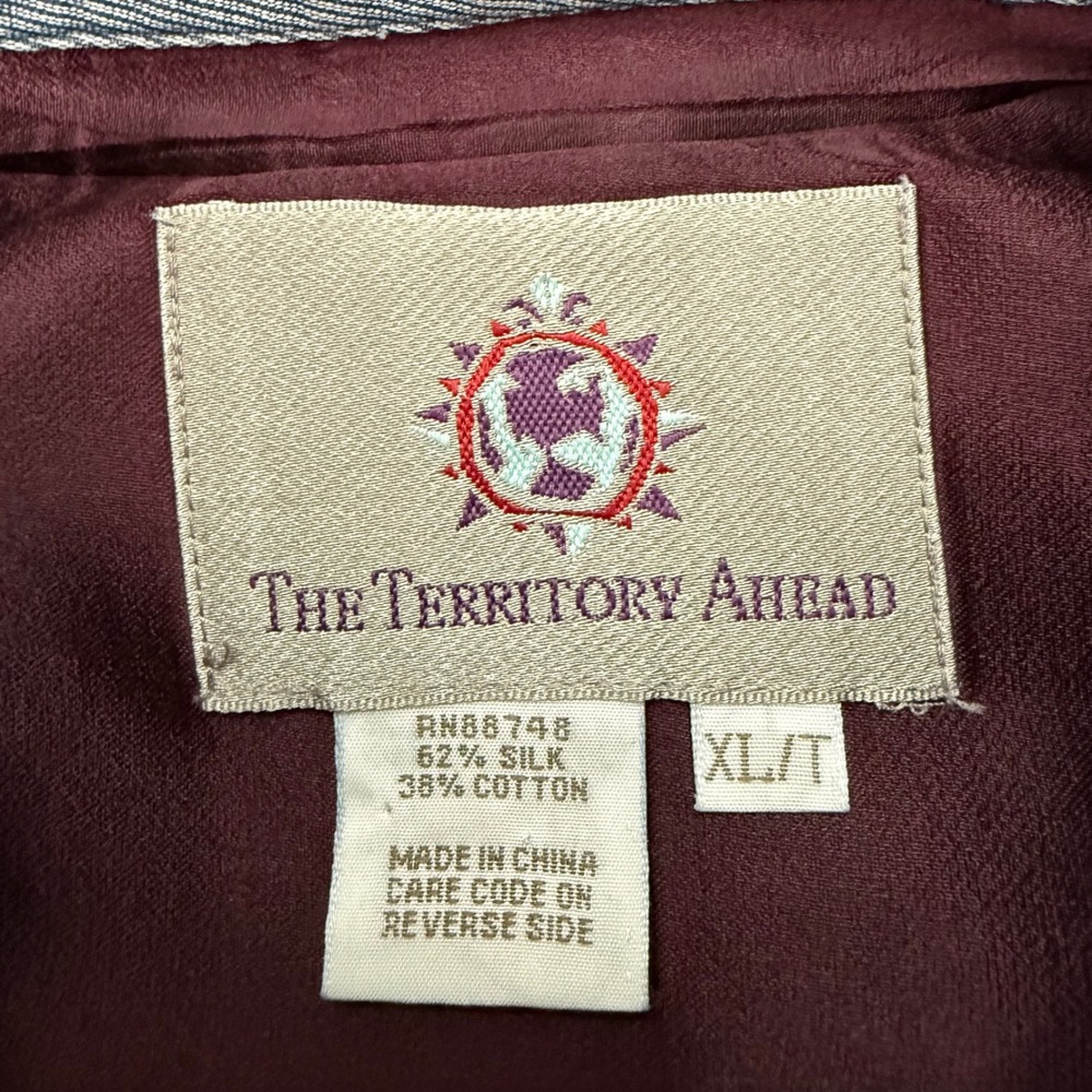The Territory Ahead Shirt Mens XL/T Blue Silk Cotton Blend Long Sleeve Vintage - Picture 3 of 8